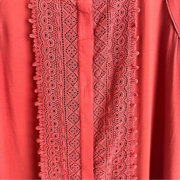 ANTHROPOLOGIE Maeve Rust Color Crescent Street Button Down Crochet Front Blouse - Picture 7 of 9